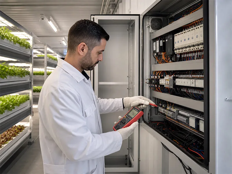 Control cabinet testing during Aurlgrow container farm production